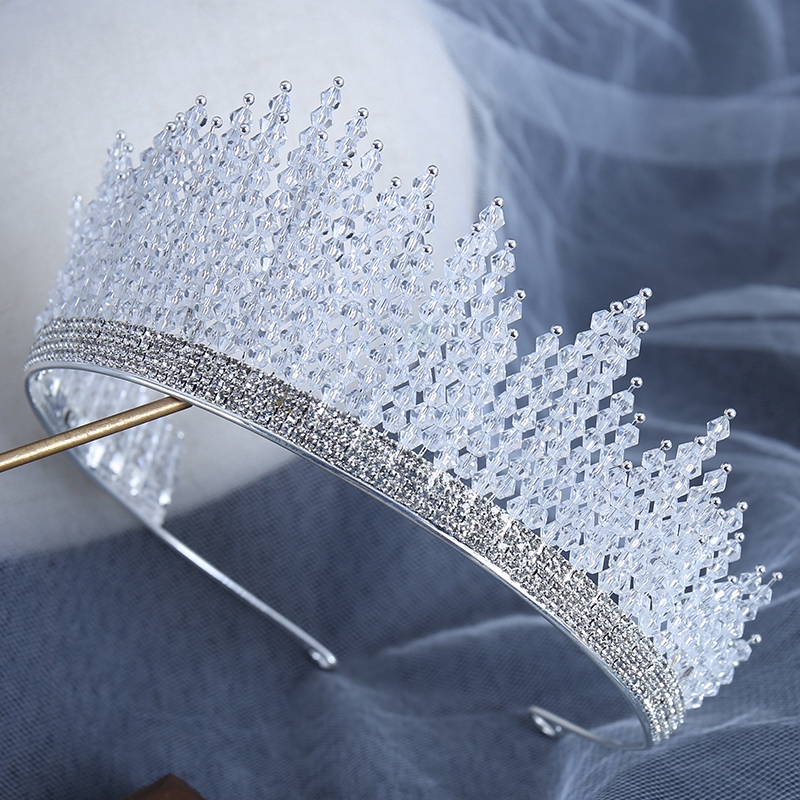 Tiara Mahkota Kristal Warna Silver untuk Pengantin Wanita