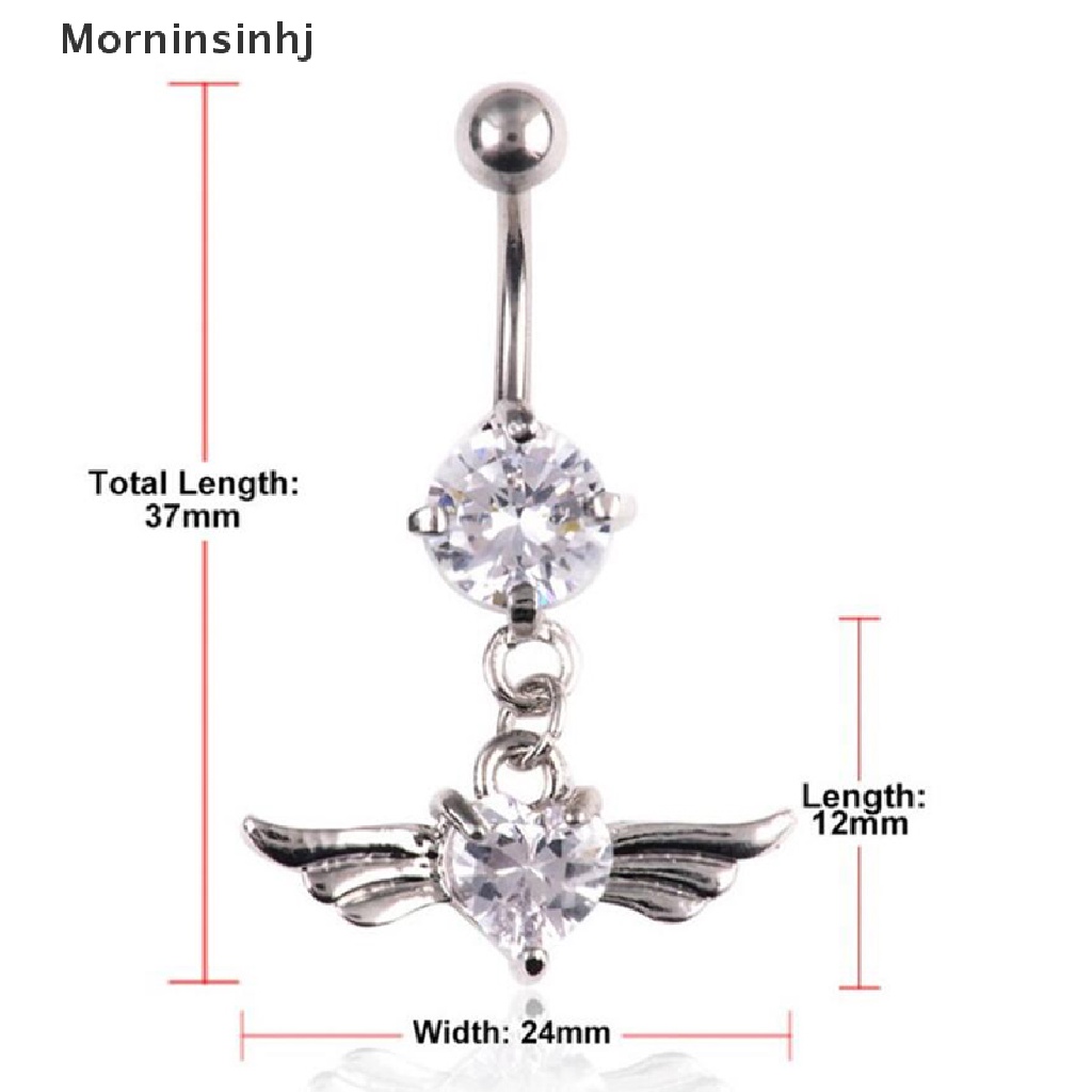 Mornin 14G Hati Sayap Kristal Pusar Perut Kancing Cincin Barbel Tubuh Tindik Perhiasan id