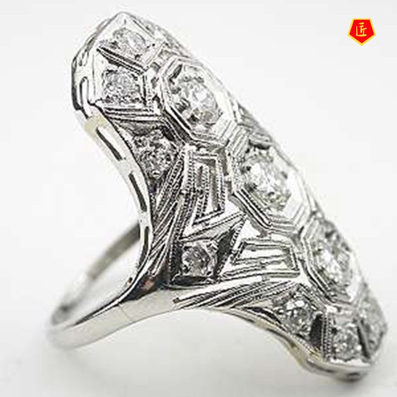 [Ready Stock]Exaggerated Inlaid Topaz Zircon Ring Hollow Jeweled Punk