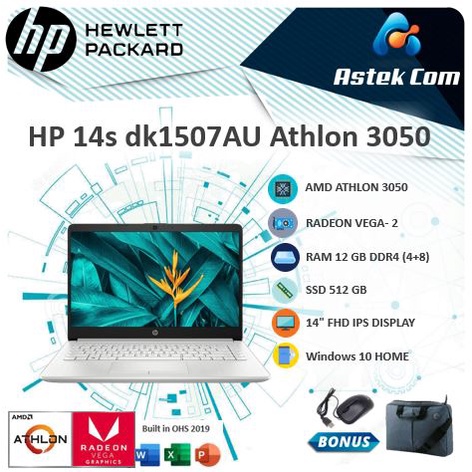 HP 14s dk1507AU Athlon 3050 12GB 512ssd Vega2 W10+OHS 14.0FHD IPS Blit SLV
