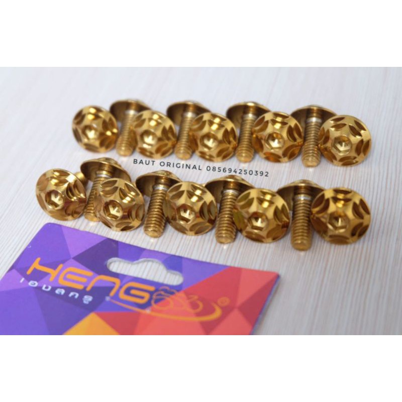 Baut payung probolt star flower gold stainless 6x15 drat 10 panjang 1.5 cm original heng thailand