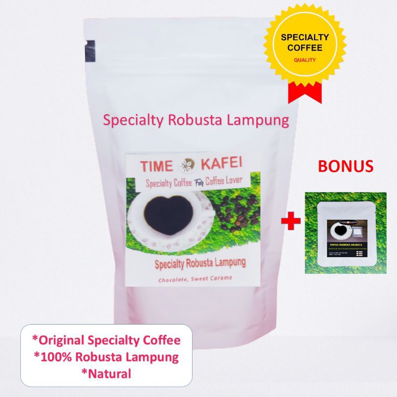 

KOPI LAMPUNG ROBUSTA SPECIALTY GRADE 1 NATURAL 200g BIJI/GILING MEDIUM +BONUS KOPI SPECIALTY 10g