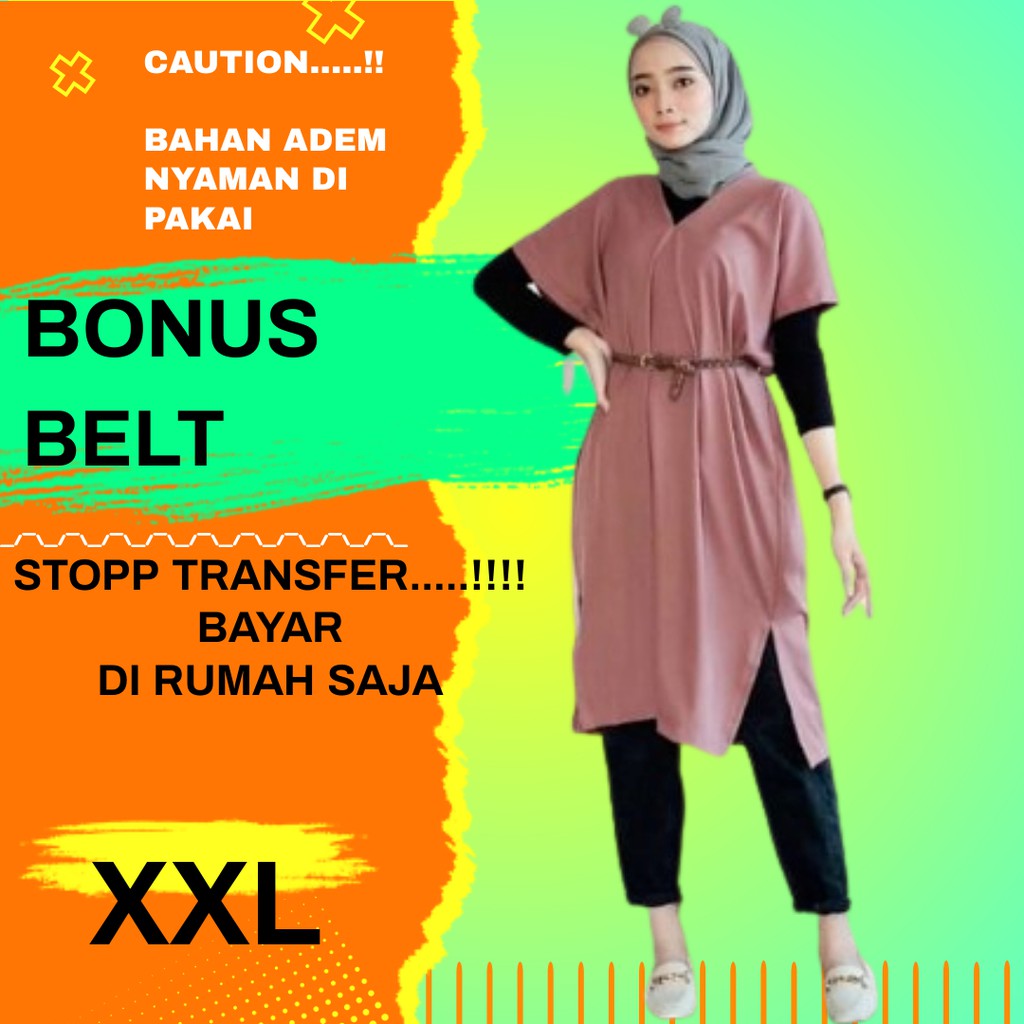 Baju atasan tunik wanita muslimah kekinian terbaru 2020 jumbo dewasa murah XXL A02