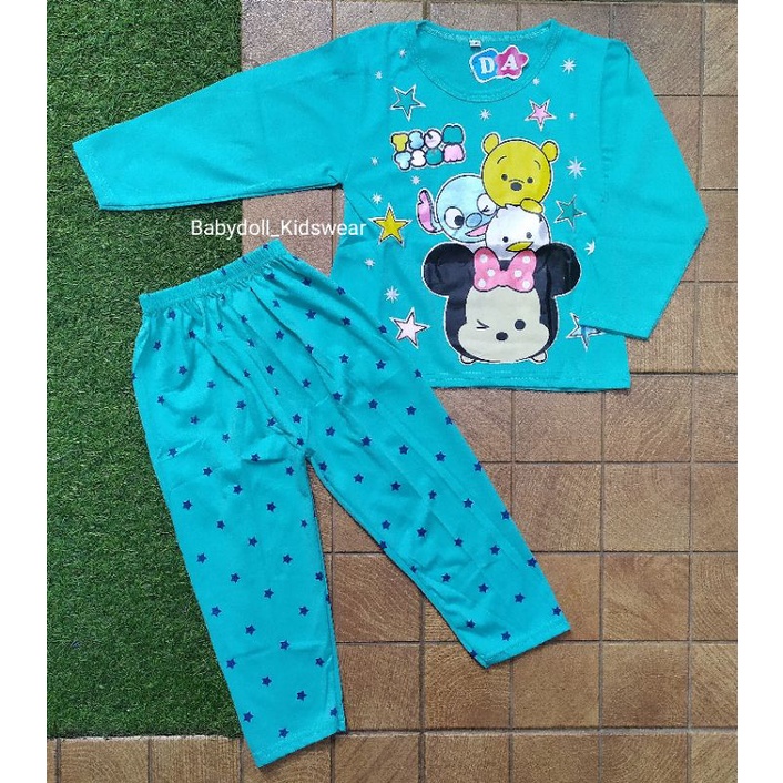 Piyama Panjang Anak Perempuan Setelan Baju Tidur PP Motif Kartun Tsum2 Usia 2-10 Tahun by Dedina Kid