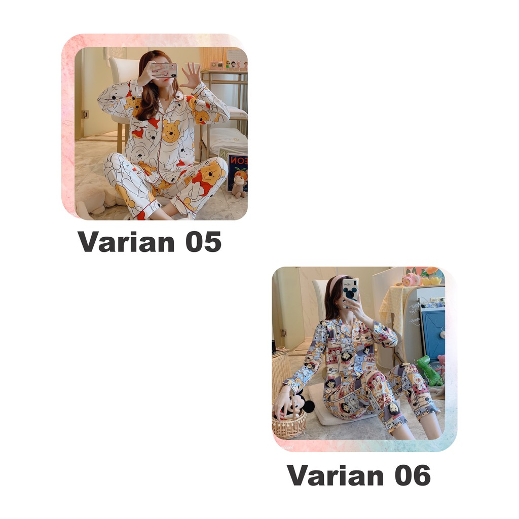 ❀ Chingu ❀ PW074 COD Pakaian Tidur Wanita Bahan Premium Tebal Nyaman Motif Piyama Import Surabaya