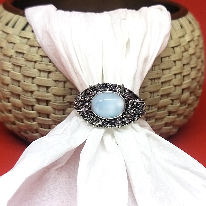 Cincin Ring Perak Silver Bali Asli 925 Ukir Kawat Jawan Bunga Paya BatuAkik Biru Larimar Pria Wanita