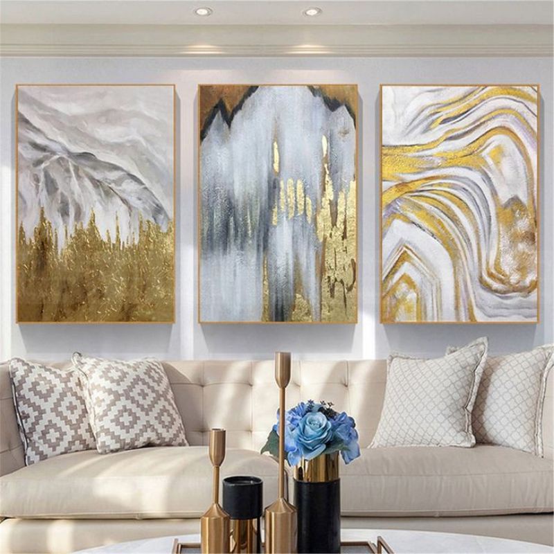 lukisan abstrak gold teksture