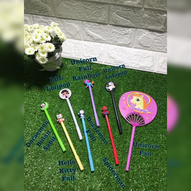 

pulpen gel unicorn doraemon spiderman lol hellokitty