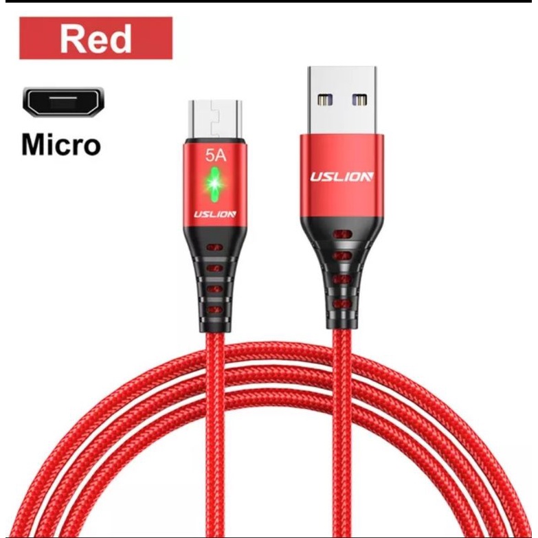 Kabel 5A Super Charge Micro USB Fast Charging LED & Data Sync USLION