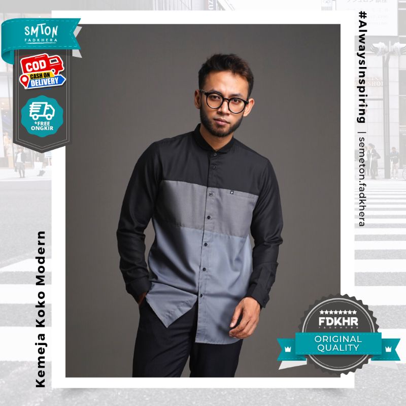 Koko Fadkhera HIBR Kemeja Koko Modern Baju Koko Pria Kemeja Lengan Panjang / Kemeja grey / kemeja hi