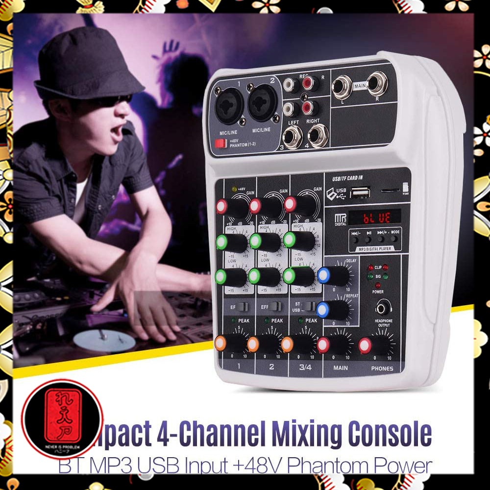 Muslady Professional Compact Mixing Console Mixer 4 Channel Phantom Power 48V - AI-4 - White