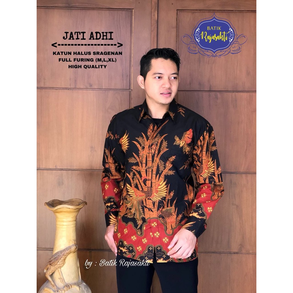 JATI ADHI Atasan Baju Kemeja Batik Pria Lengan Panjang PREMIUM LAPIS FURING Katun RAJASAKTI