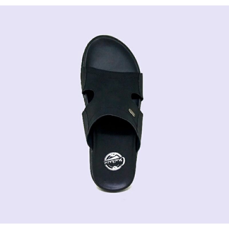 Sandal Slide Pria Hitam / Slop Bapak2 Kasual Sandal Formal Cowok Terlaris Hitam, 43