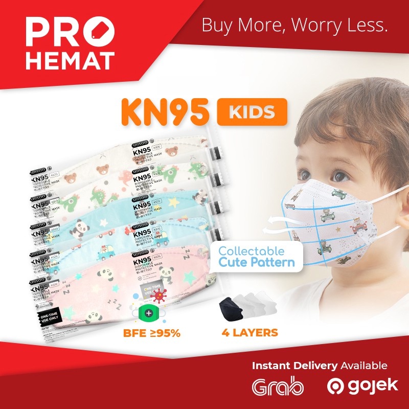 PROHEMAT ( Harga Grosir ) Disposable Mask EVO Anak Motif KN95 BFE 95% Masker Kesehatan wajah Kids 4p