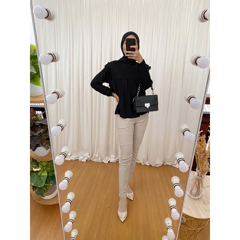 CROPY BLOUSE - RAYON VISCOSE - BLOUSE WANITA - REALPICTURE 100%-BLACK