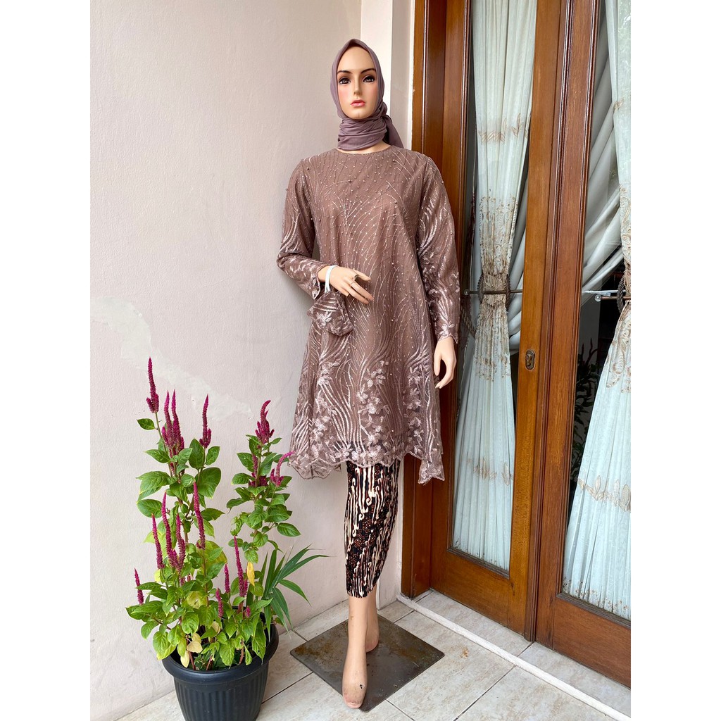 REAL PICT SET TUNIK TULLE BORDIR TIMBUL / SET KEBAYA TUNIK MUTIARA BORDIR / SET KEBAYA CASUAL