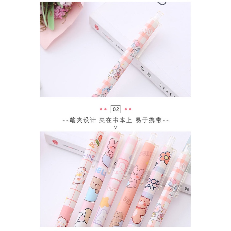 2pcs / Set Pulpen 0.5mm Motif Kartun Beruang Warna Pink Tahan Lama Untuk Hadiah Ulang Tahun
