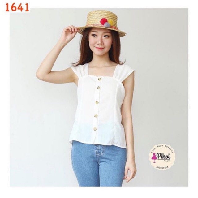 Blouse putih cewek lucu / blouse jalan cantik / blouse pantai murah / blouse putih murah lucu / 1641