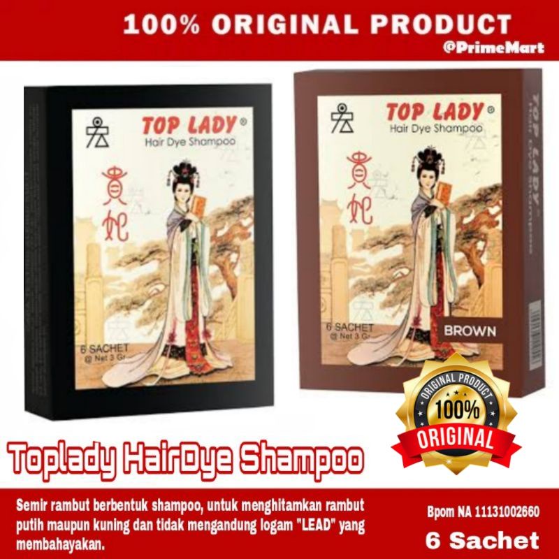 Top Lady Semir Rambu 6 sachet - Princess Hair Dye Shampoo (TopLady) brown black coklat hitam