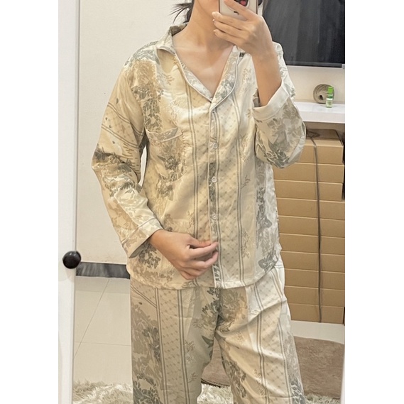 piyama Dior motif bunga Cream / baju tidur dewasa / baju tidur / piyama / pajamas