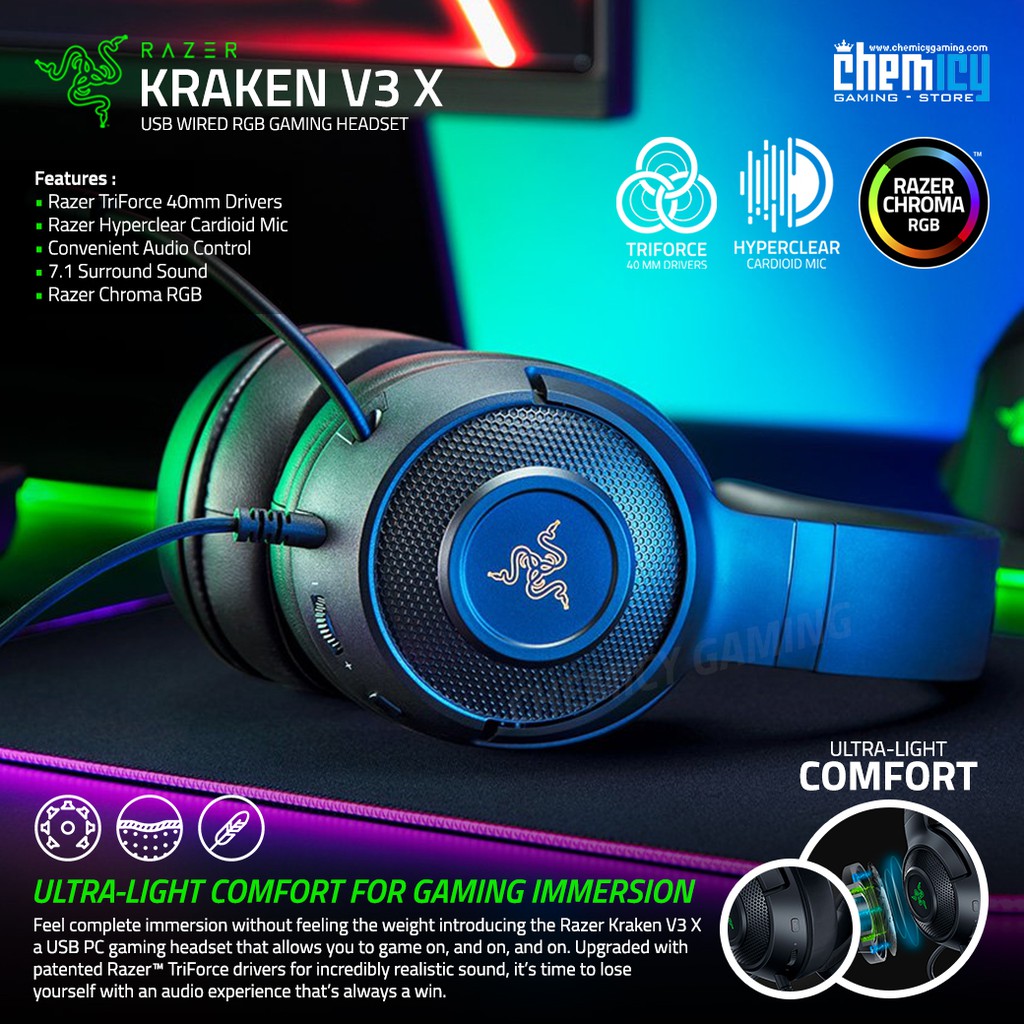 Razer Kraken V3 X 7.1 Surround Sound RGB Gaming Headset