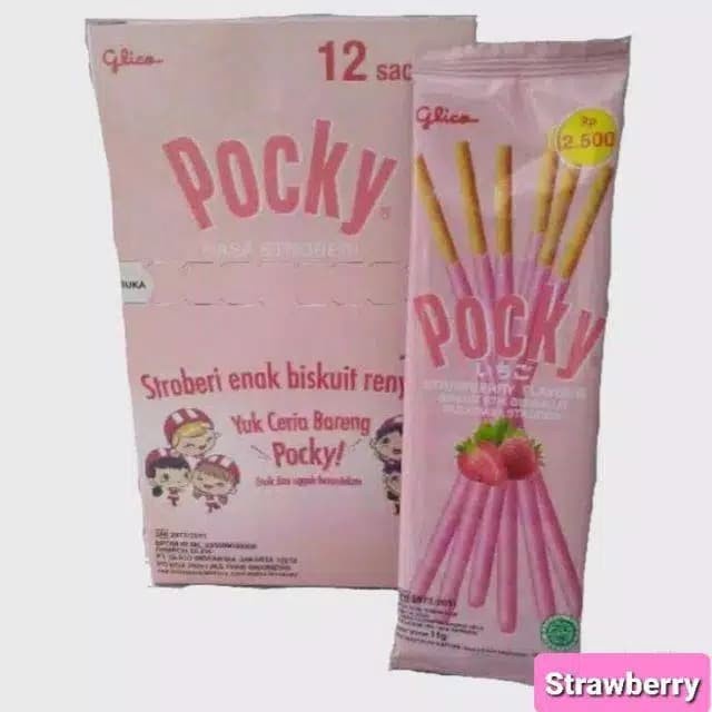 

Wafer-Biskuit- Pocky Sachet Isi 12Pcs - Stroberi -Biskuit-Wafer.