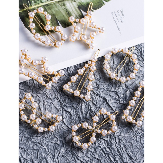 LRC Jepit Rambut Fashion Gold Geometric Pearl Hairpin F51591
