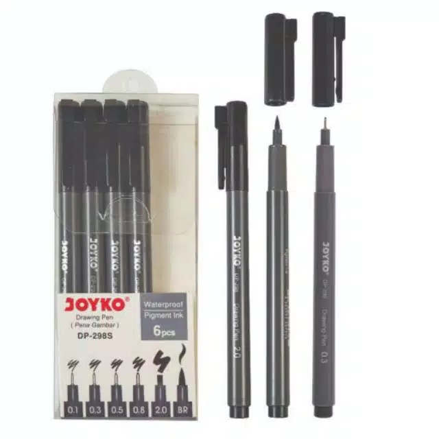 

Pendrawing- Drawing Pen Dp-298S Joyko Set 6 Pcs Pulpen Water Proof -Drawing-Pen.
