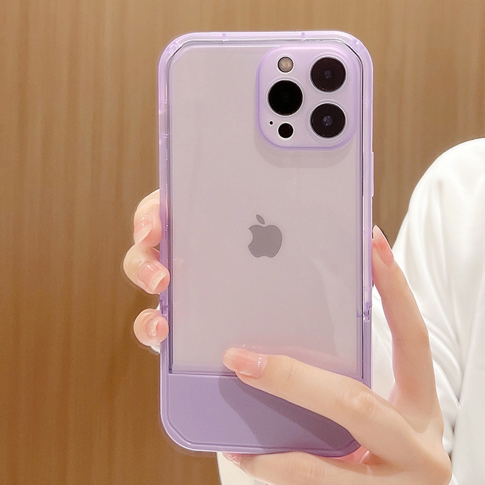 IPHONE Pink Casing Transparan Dengan Penyangga Holder Untuk Iphone11 8 7 Plus SE2 XS XR 12 13 PRO MAX Casing Cover Pelindung AT0202