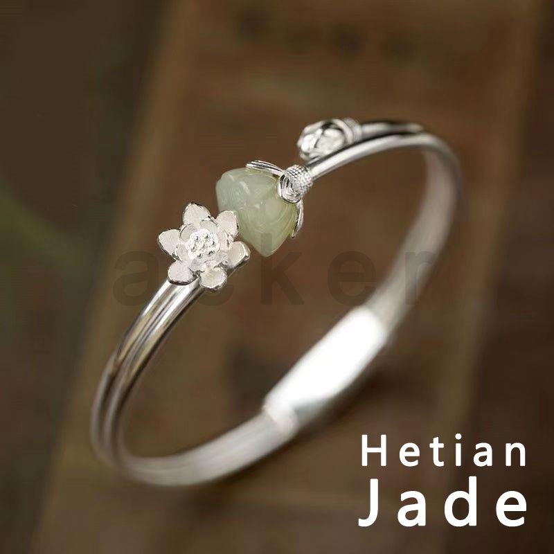 Gelang Bangle Giok Hetian Alami Warna Silver Untuk Wanita ACKER