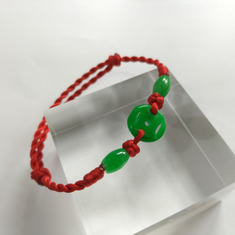 Gelang 3 Giok Hijau Koin Cina Barrel Lulutong