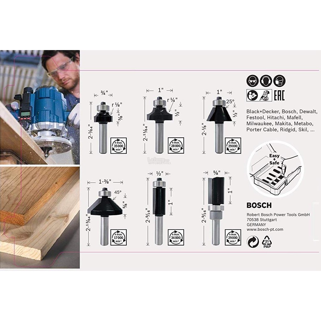 BOSCH Mata Ruter Set / Router Bit Set 6 Pcs (470)