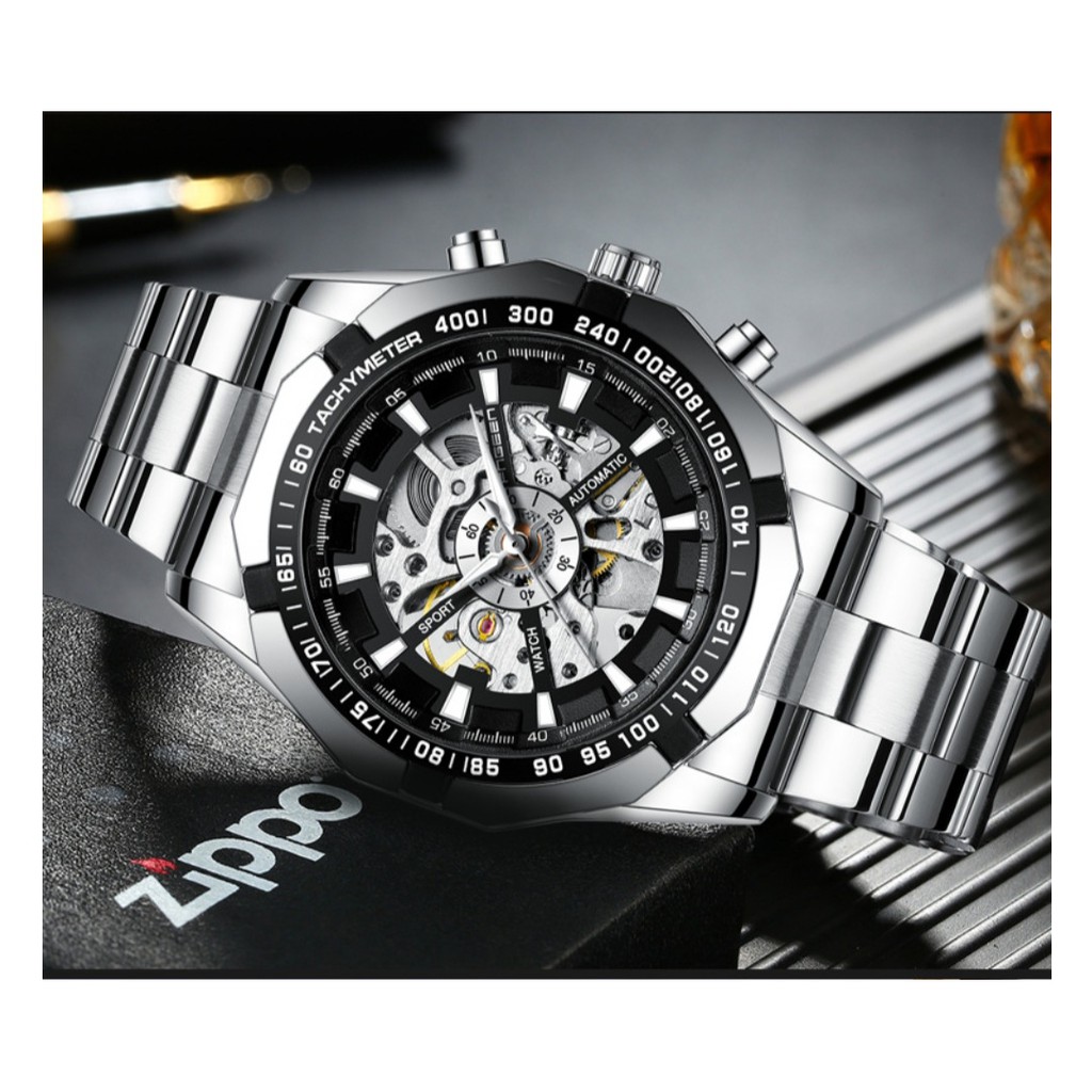 JAM TANGAN FNGEEN ORIGINAL JAM061S3 PETER PREMIUM ANTI AIR AUTOMATIC SILVER IMPORT OTOMATIS MEKANIK