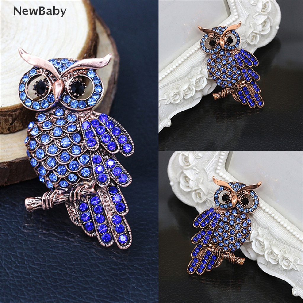 NewBaby Hot Bridal Owl Gold Pin Bouquet Vintage Blue Rhinestone Wedding Brooches ID