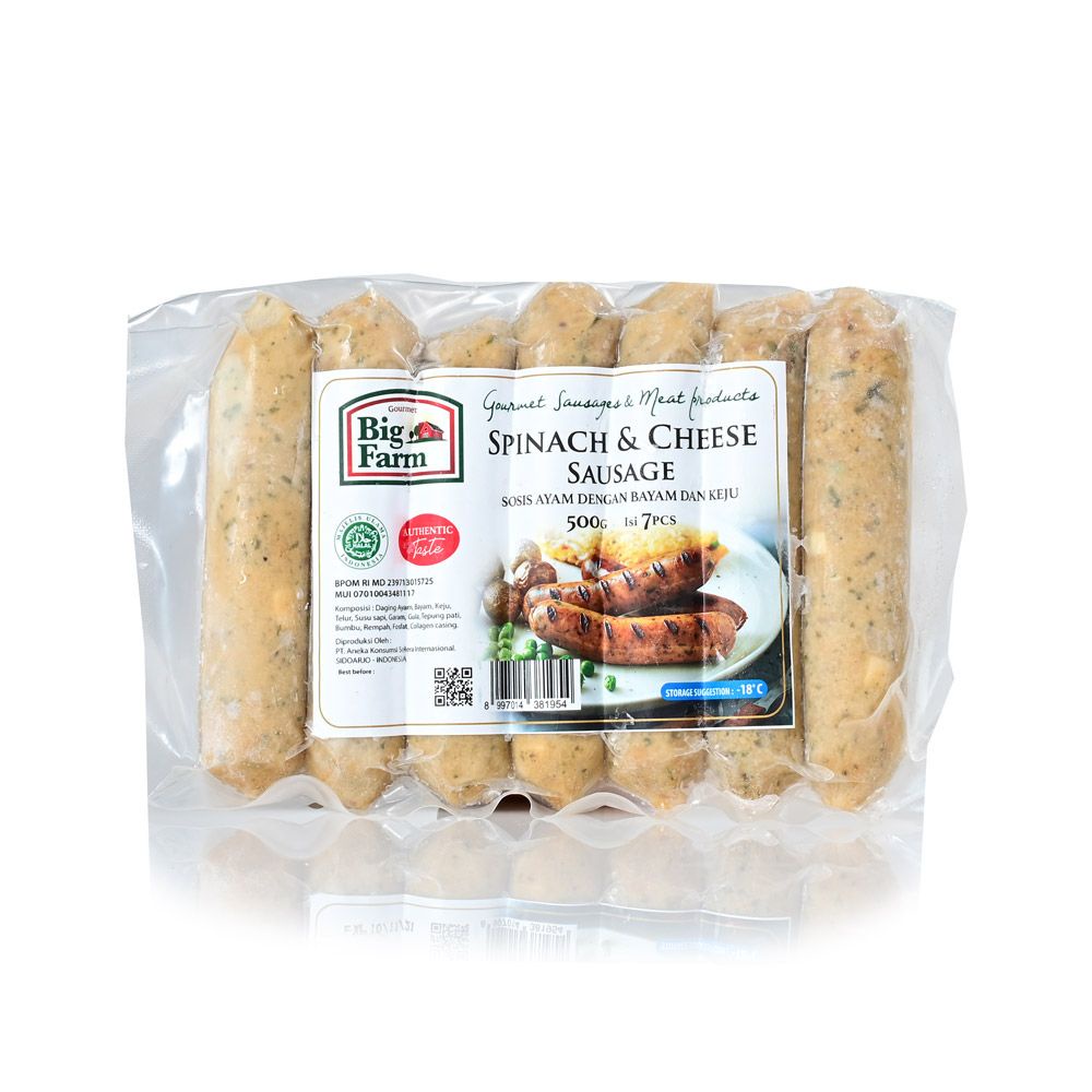 

Big Farm Spinach and Cheese Sausage Sosis NO MSG 7pcs 500g