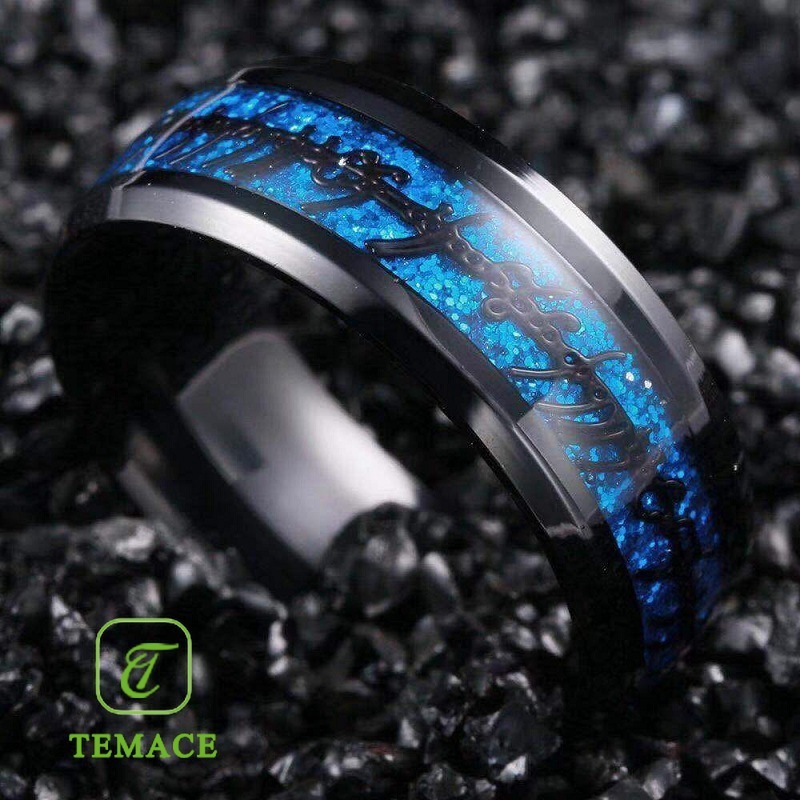 cincin titanium steel desain buddha mammon mantra warna hitam untuk pria