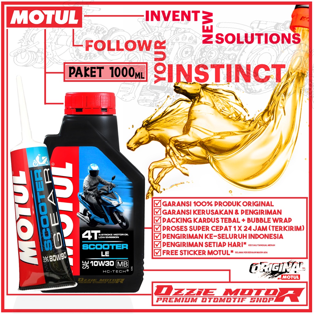 PAKET BUNDLE HEMAT OLI MATIC MOTUL SCOOTER LE 10W30 800ml &amp; 1000ml dan SCOOTER GEAR 80W90 120ml IMPORT