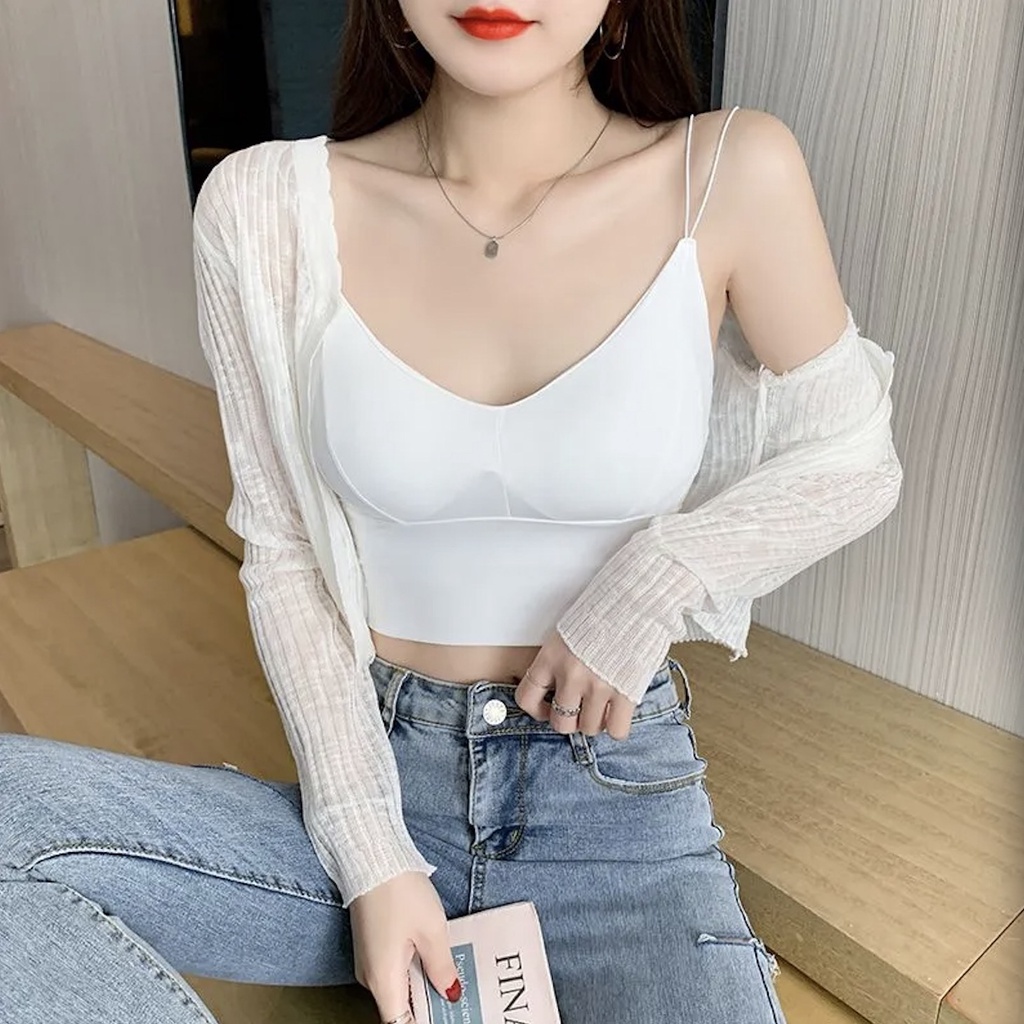 Tanktop Wanita Korea Bra Seamless Tali Spaghetti Strap Push Up Bralette BH Kamisol Dalika