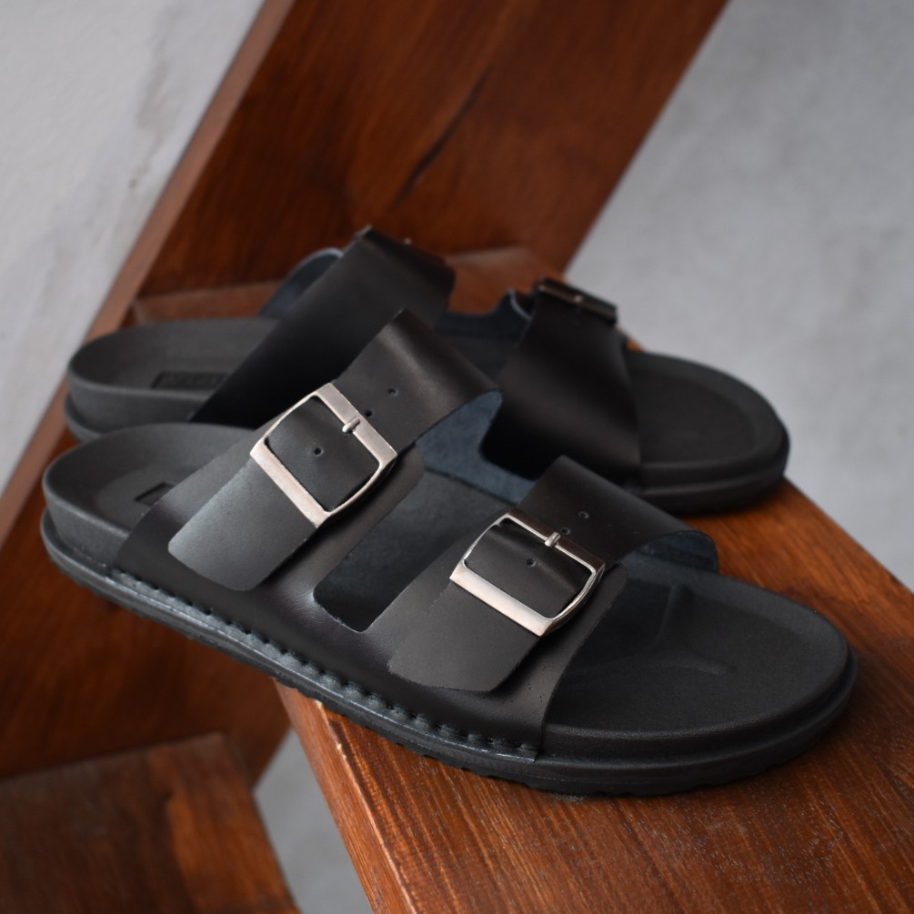 Vs 02 Black | Sandal Strap Simpel Original Pria Cowok Men Sendal Kulit Lokal Ori | FORIND x Volve