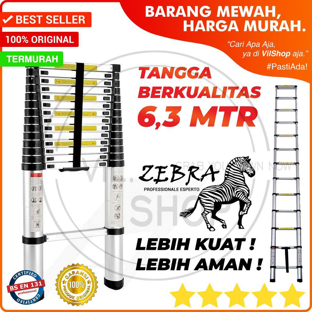 TANGGA TELESKOPIK 6,3 METER ZEBRA PREMIUM KUAT AMAN BAGUS / TELESCOPIC LADDER ALUMINIUM TELESKOP TEB