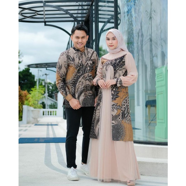 Couple Batik Gamis Rahayu GRATIS JILBAB Bisa COD Couple Tunangan Couple Wisuda Couple Lebaran