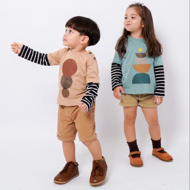 GEOMETRIC LONGSLEEVE - Promo 10.10 Kaos Anak Stripe Sablon Baju Bayi Premium Kids Cewek Cowok Laki Perempuan 1-6 Th