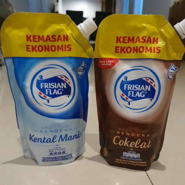 

Frisian flag pouch susu kental manis COKLAT / PUTIH 545ml.