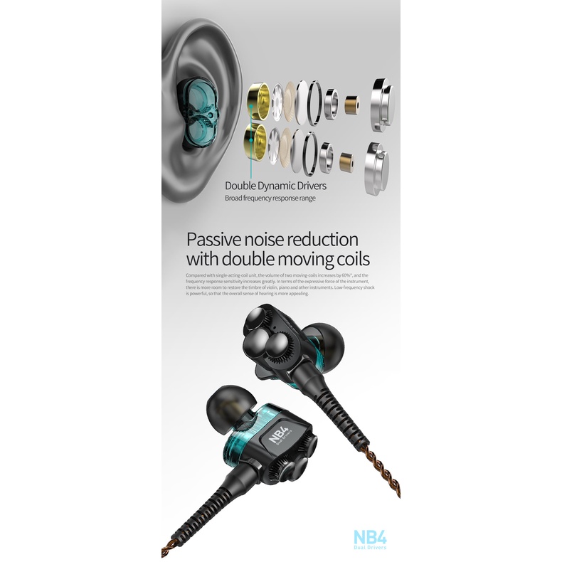 FRO NB4 Earphone Gaming Dual Micro Dynamic Drivers Headset In Ear