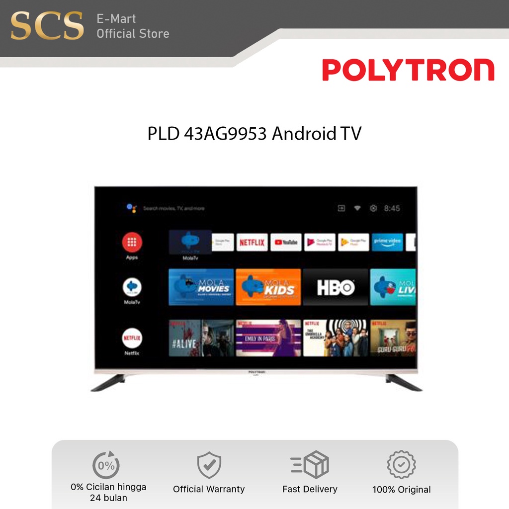 Polytron PLD 43AG9953 Smart Cinemax Soundbar LED TV 43″ Android + Subwoofer