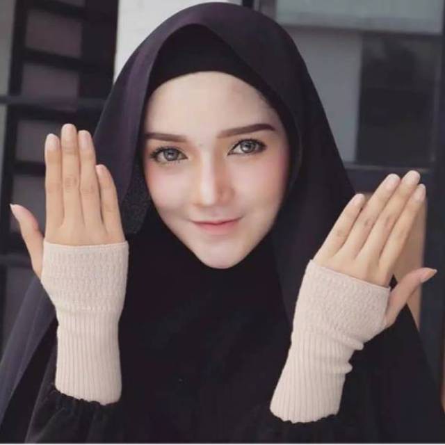 MANSET TANGAN JEMPOL POLOS  - handshok handshock rajut wanita deker hijab