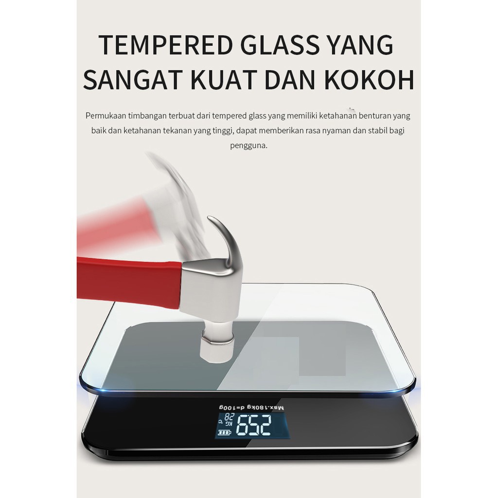 Lunalife Timbangan Badan Digital With USB Charging Anti Pecah With LCD GARANSI 3 TAHUN Official