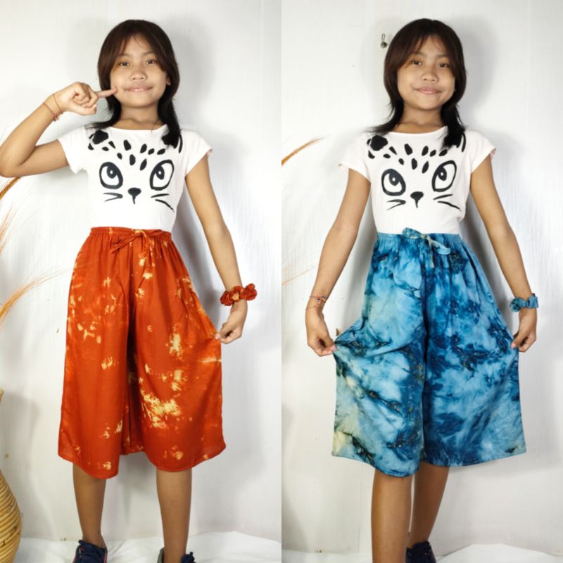 Celana Kulot 7/8 Rayon Tie Dye Anak (5-12 th) Free Scrunchies Vol. 2