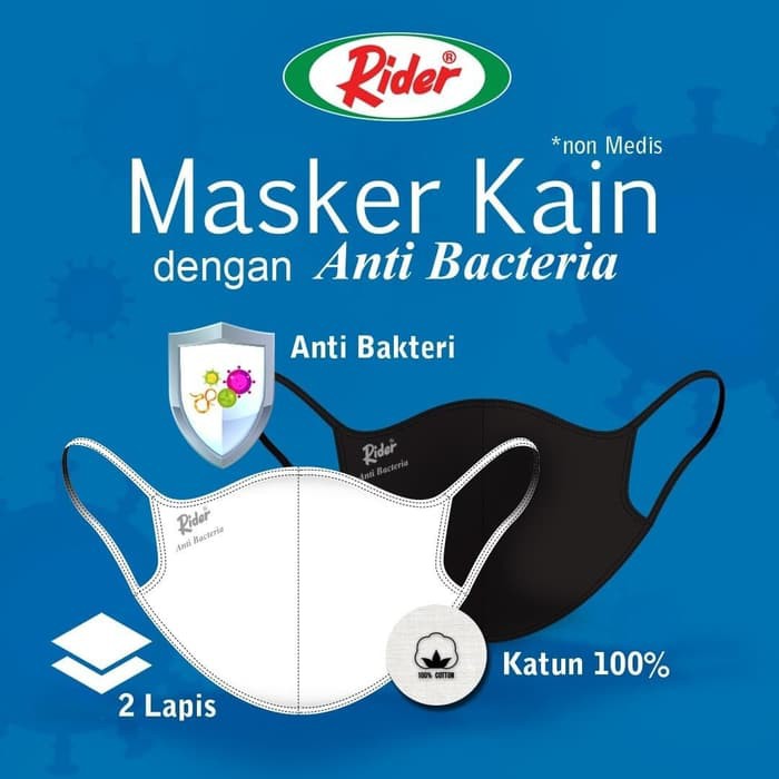 MASKER RIDER ORIGINAL 2 LAPIS KAIN DEWASA ANTI BAKTERI VIRUS NON MEDIS