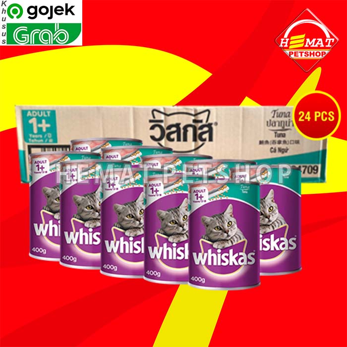 GOSEND Makanan Kucing Whiskas Kaleng Wetfod Grosir Dus Isi 24 PCS 400GR